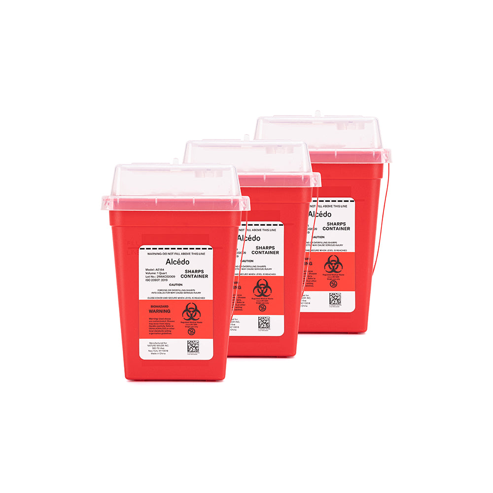 Alcedo Sharps Container for Home and Professional Use 2 Quart (3-Pack), Biohazard Needle and Syringe Disposal, Medical Grade